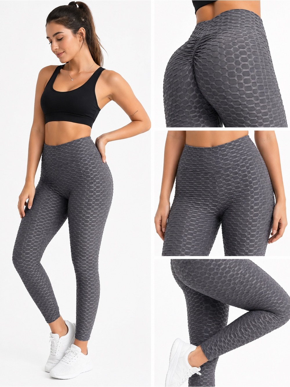 High-Rise Textured Gray Leggings - Women's Sculpting Activewear